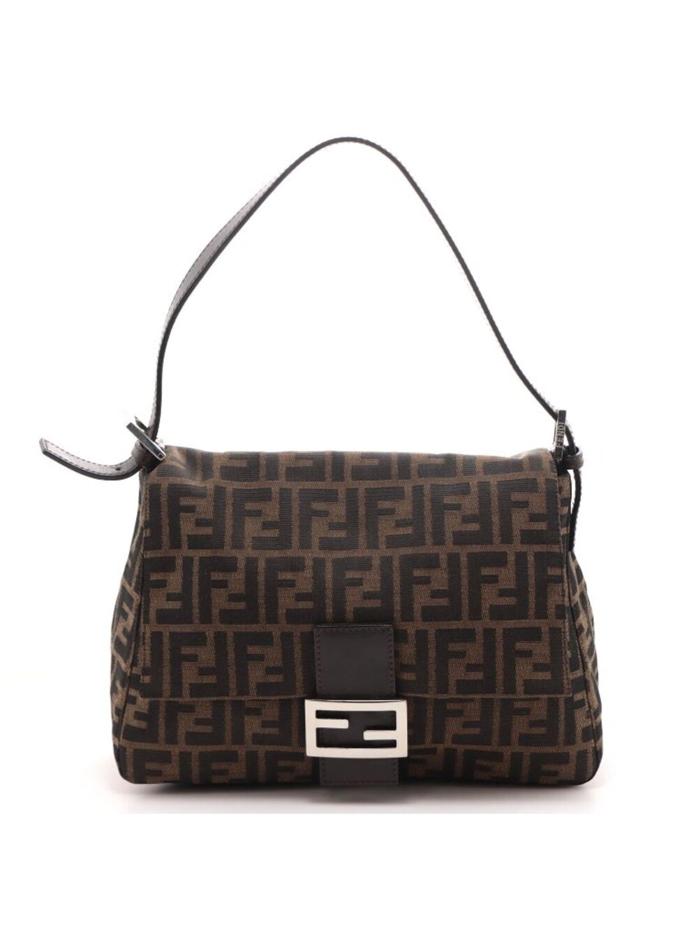Fendi Zucca Mamma Baguette Dark Brown Silver Canvas Leather 2119/26325/009